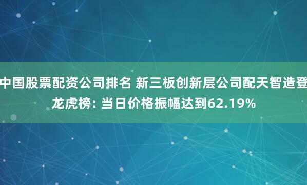 中国股票配资公司排名 新三板创新层公司配天智造登龙虎榜: 当日价格振幅达到62.19%